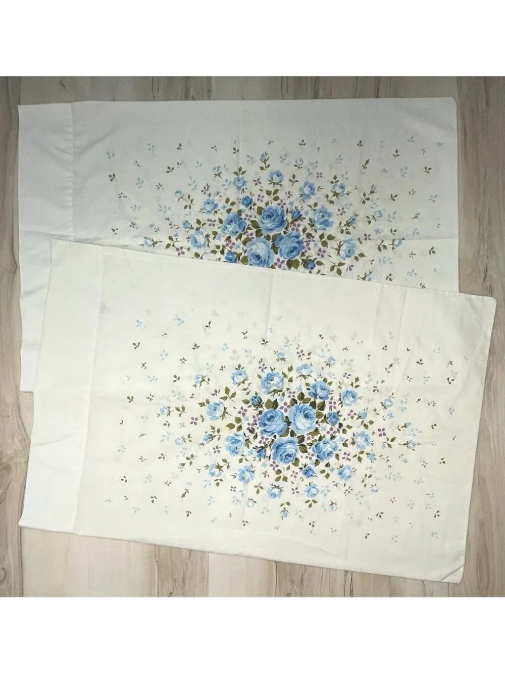 VTG FIELDCREST Perfection 2 Fine Combed Percale KING Size Blue Rose PILLOWCASES